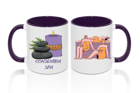 Taza 11 oz blanca de color interior y asa violeta
