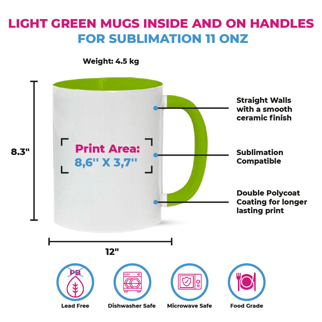 Taza 11 oz blanca color interno y asa verde claro