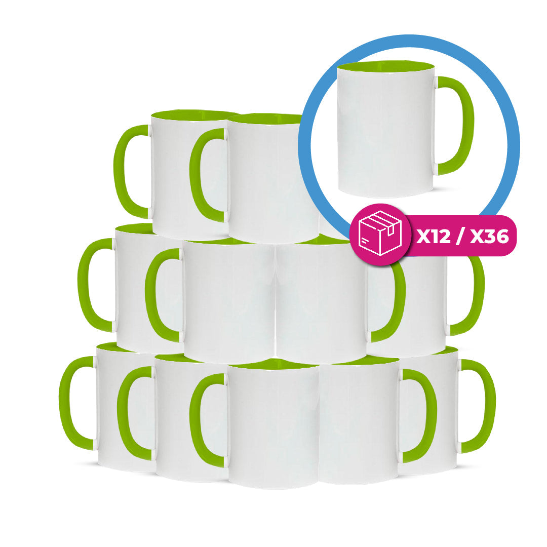 Taza 11 oz blanca color interno y asa verde claro