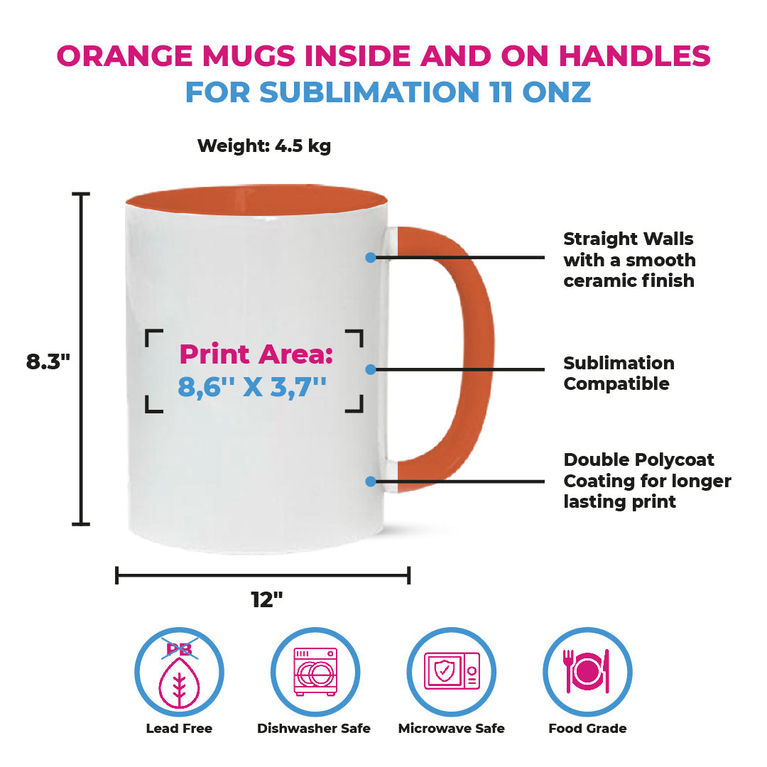 Taza 11 oz blanca de color interno y asa naranja