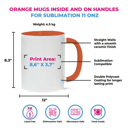 Taza 11 oz blanca de color interno y asa naranja