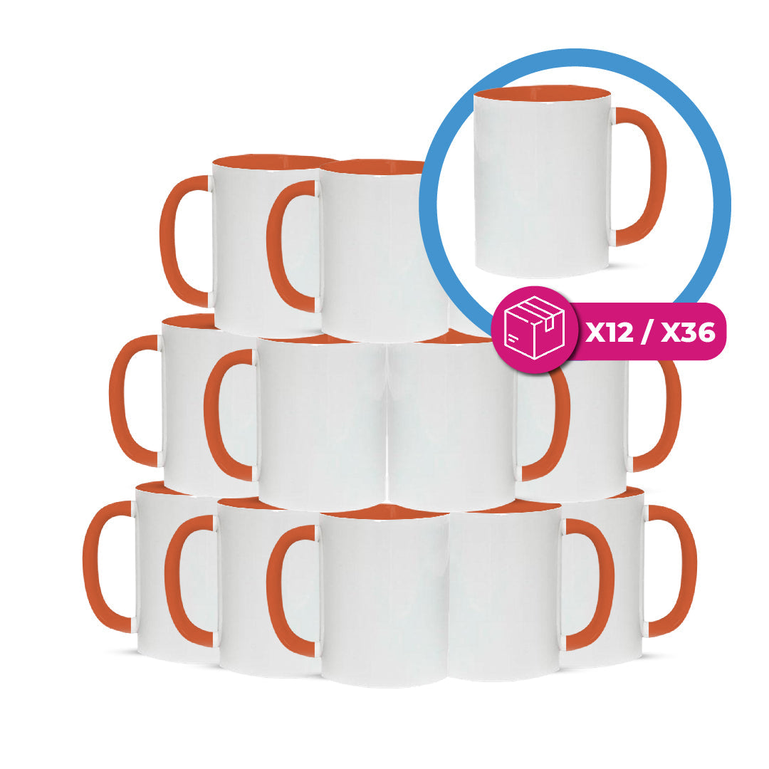 Taza 11 oz blanca de color interno y asa naranja