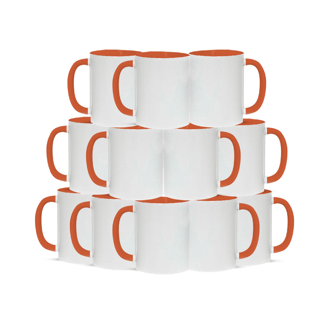 Taza 11 oz blanca de color interno y asa naranja