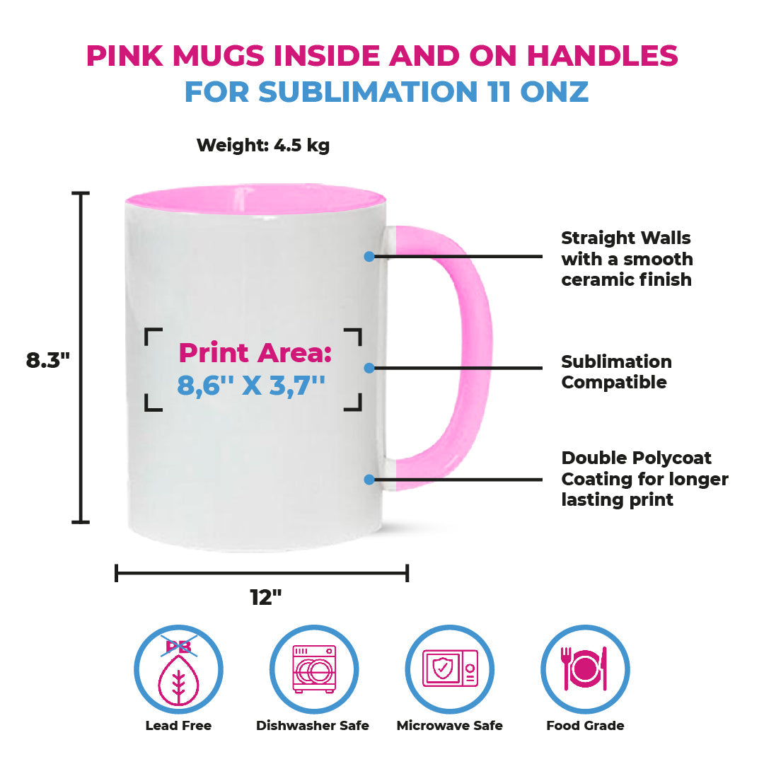 Taza 11 oz blanco de color interior y asa rosado