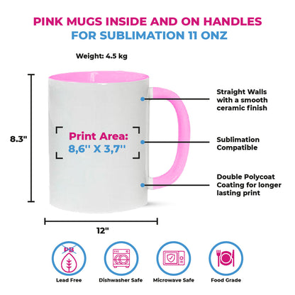 Taza 11 oz blanco de color interior y asa rosado