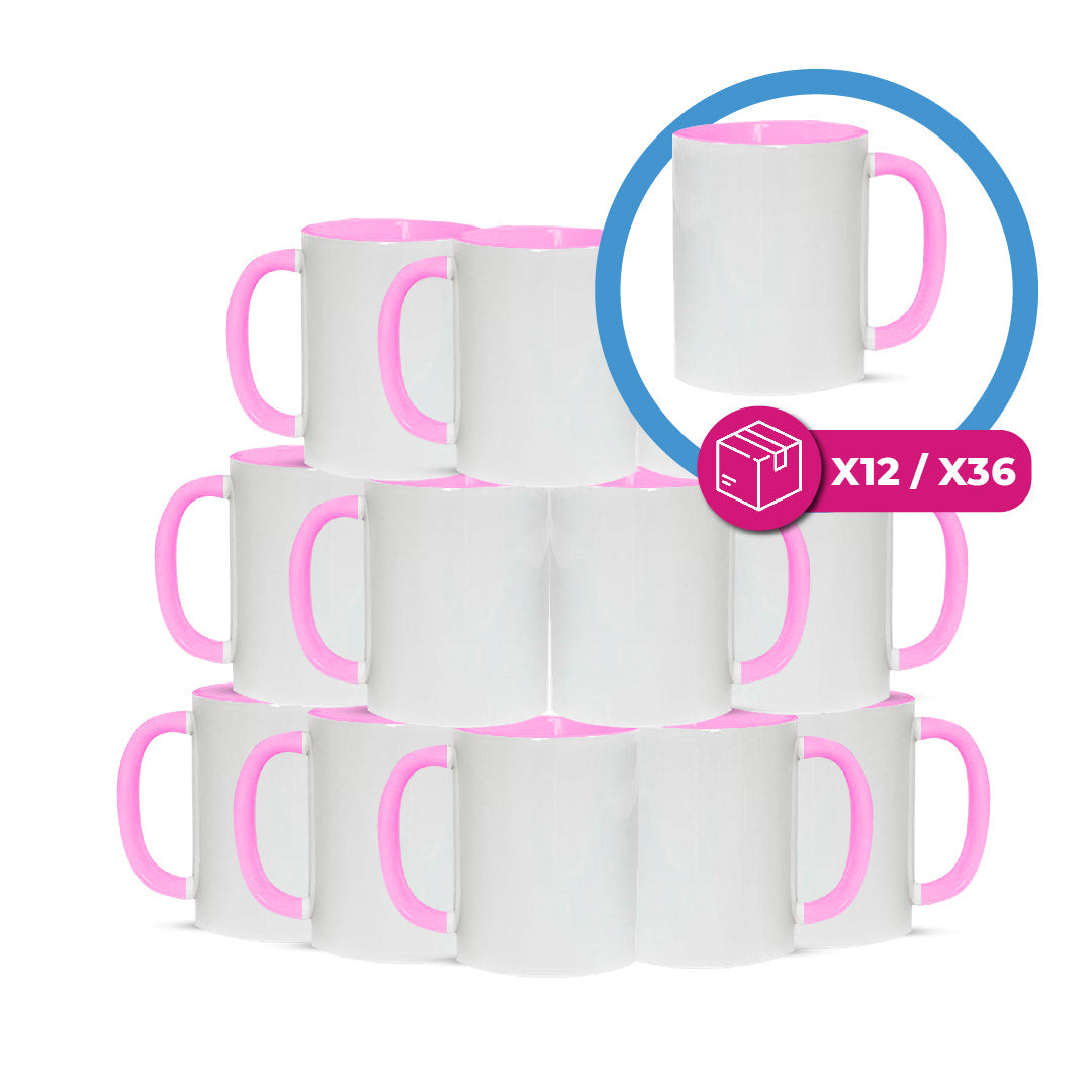 Taza 11 oz blanco de color interior y asa rosado