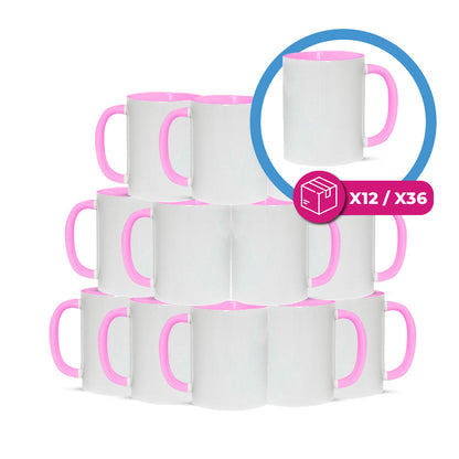 Taza 11 oz blanco de color interior y asa rosado