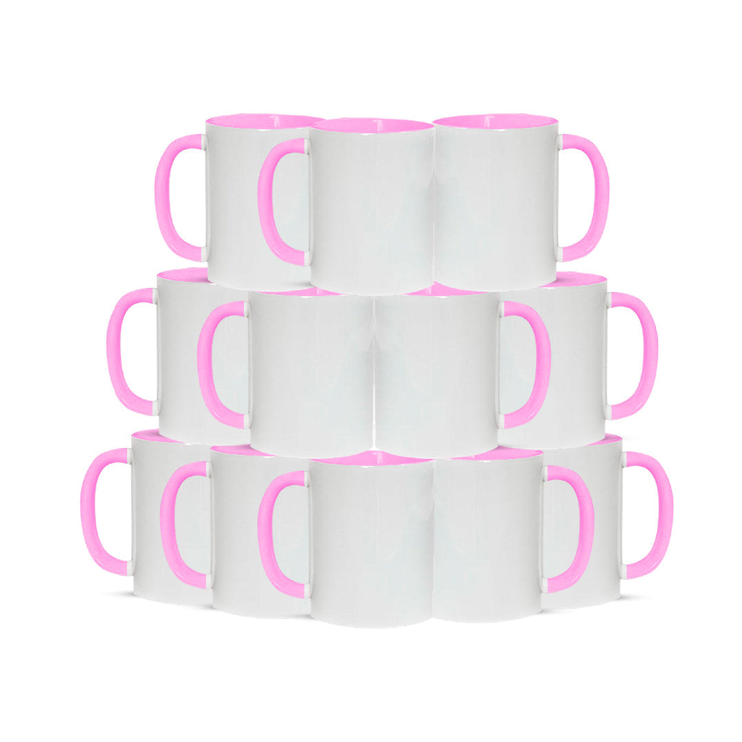 Taza 11 oz blanco de color interior y asa rosado