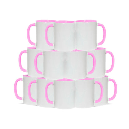 Taza 11 oz blanco de color interior y asa rosado