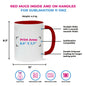 Taza 11 oz blanca de color interno y asa rojo