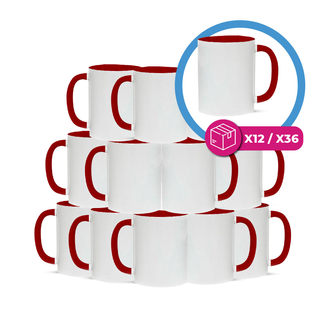 Taza 11 oz blanca de color interno y asa rojo