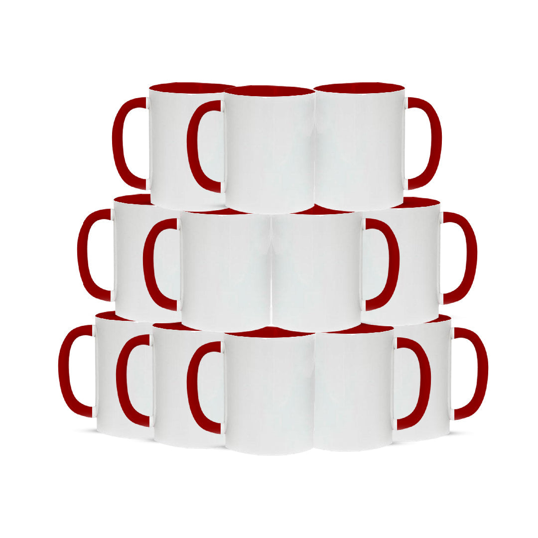 Taza 11 oz blanca de color interno y asa rojo