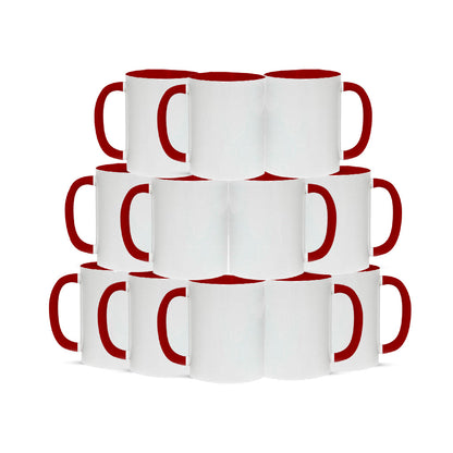Taza 11 oz blanca de color interno y asa rojo