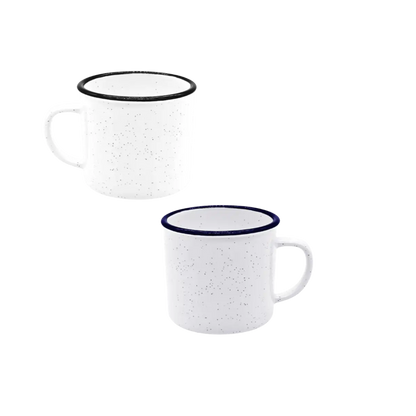 Taza peltre en aluminio blanco con borde Negro 7oz