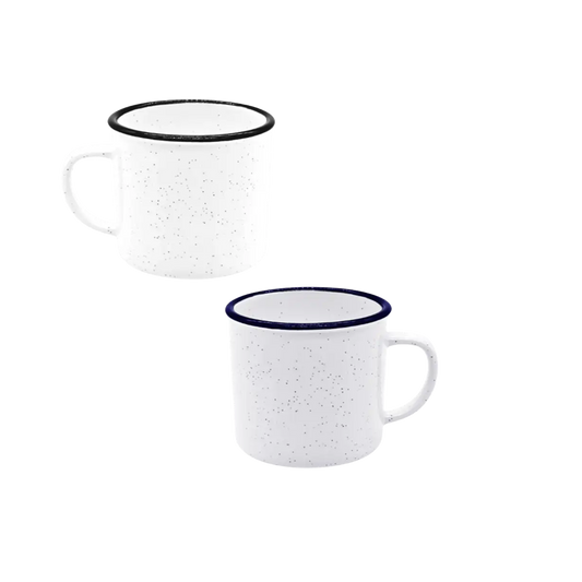 Taza peltre en aluminio blanco con borde Negro 7oz