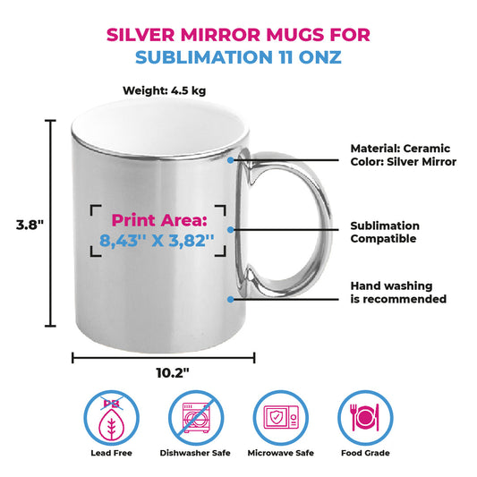 Taza 11 oz Espejo plateado interior blanco