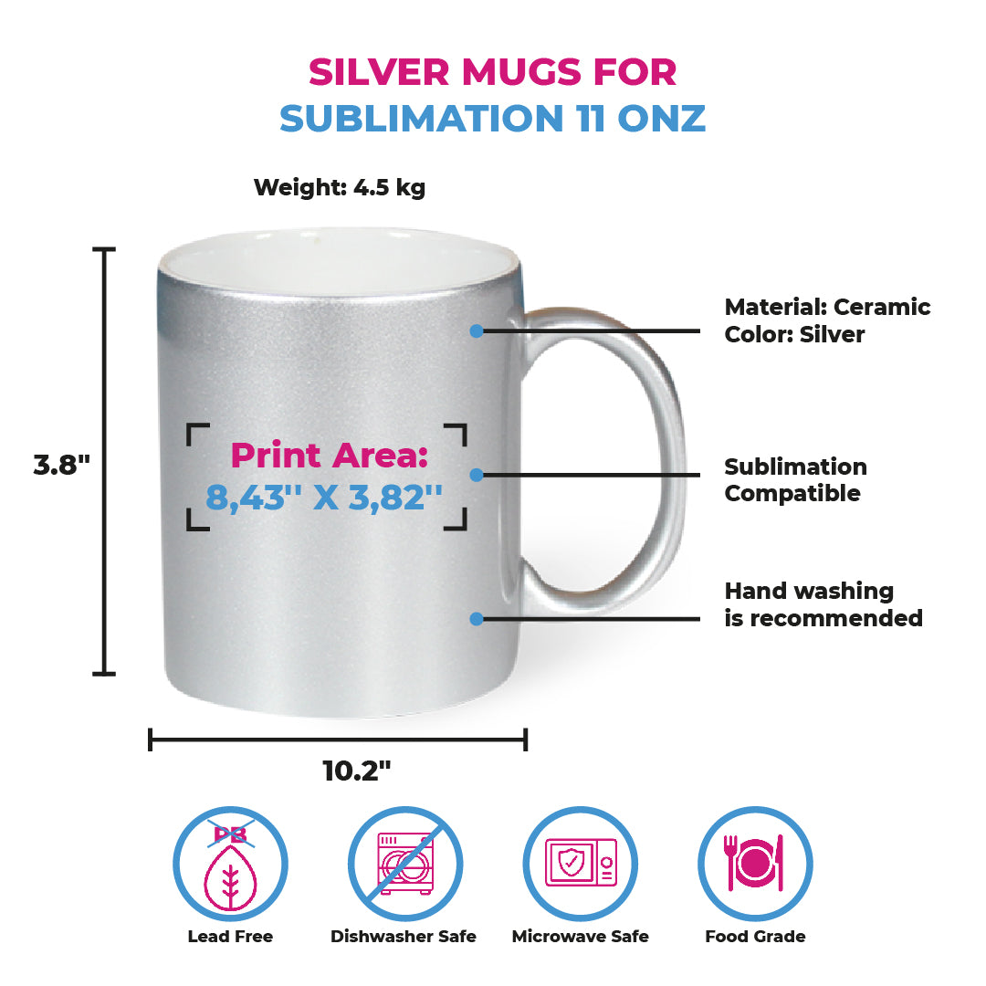 Taza 11 oz plateada mate interior blanco