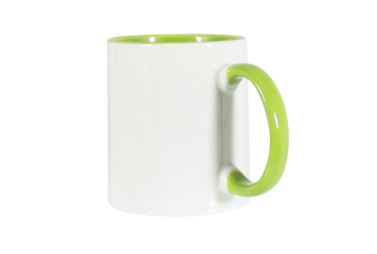 Taza 11 oz blanca color interno y asa verde claro