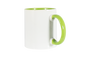 Taza 11 oz blanca color interno y asa verde claro