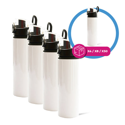 Botella deportiva 750 ml blanca con tapa press botton color negra