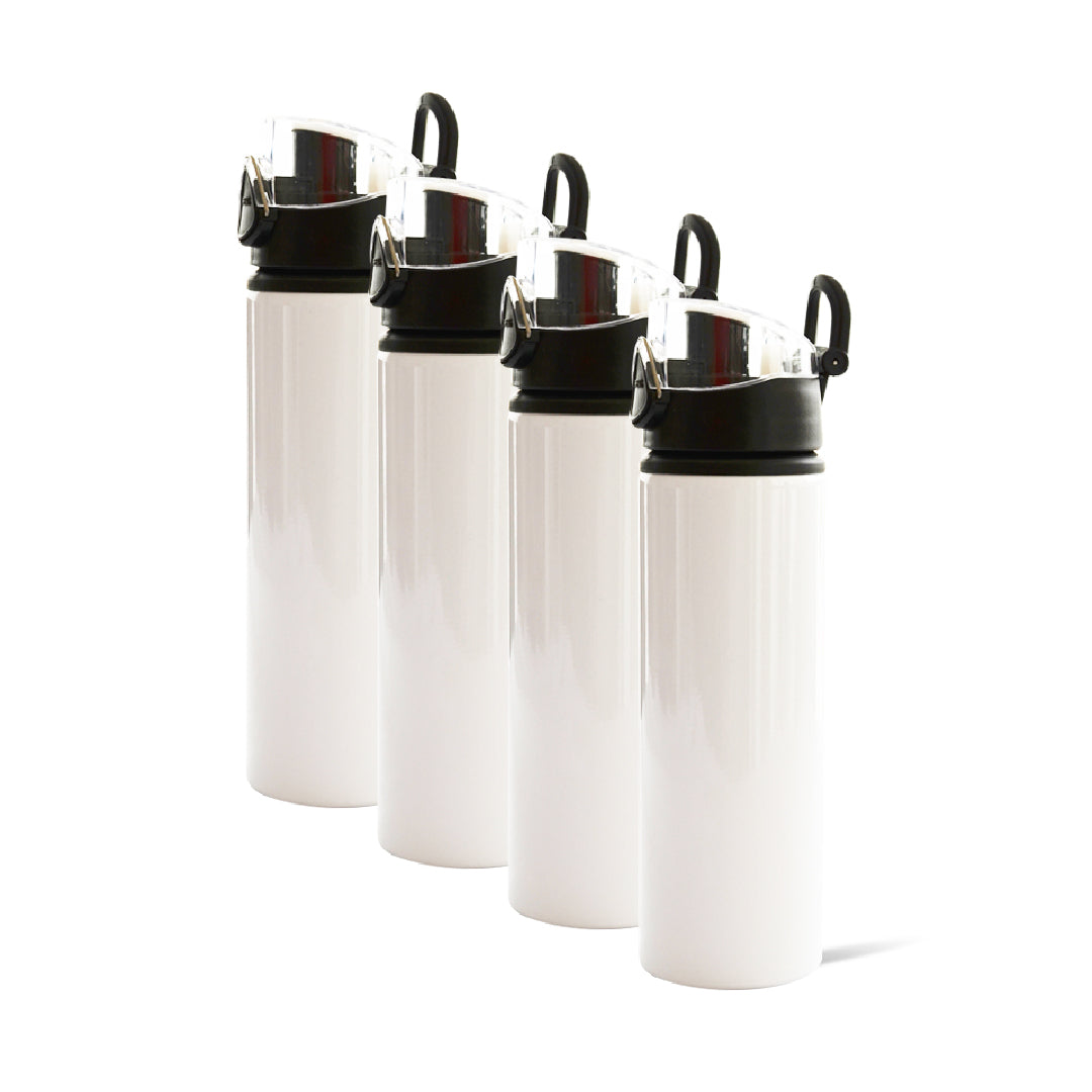 Botella deportiva 750 ml blanca con tapa press botton color negra