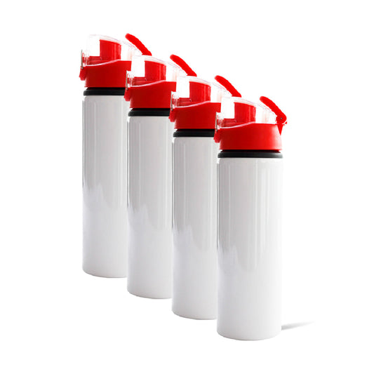 Botella deportiva 750 ml blanca con tapa boton pres color rojo