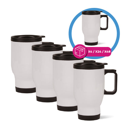 Taza viajera blanca de acero inoxidable 14 oz