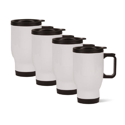 Taza viajera blanca de acero inoxidable 14 oz