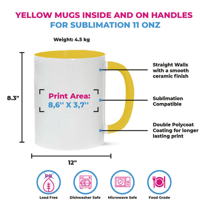 Taza 11 oz blanca de color interno y asa  amarillo