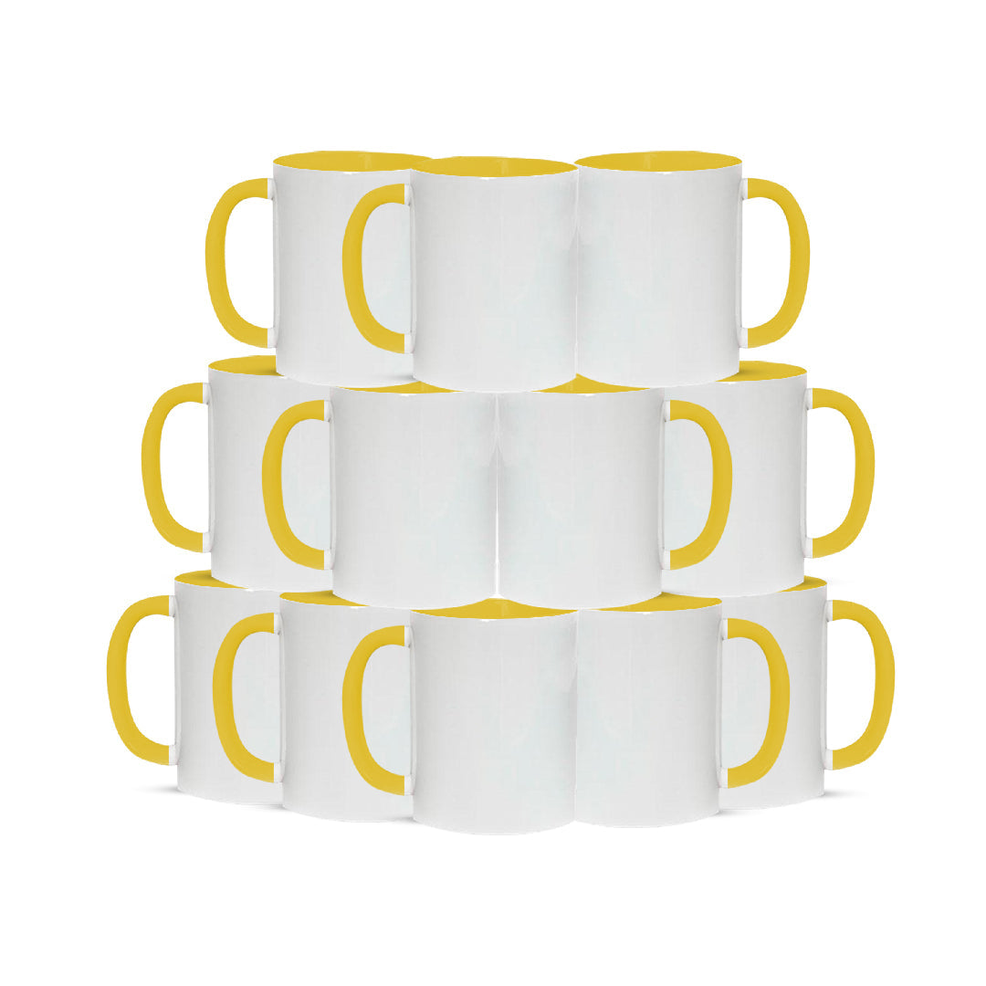 Taza 11 oz blanca de color interno y asa  amarillo