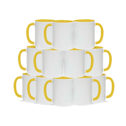 Taza 11 oz blanca de color interno y asa  amarillo