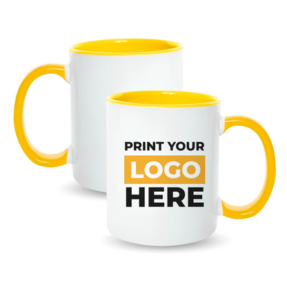 Taza 11 oz blanca de color interno y asa  amarillo