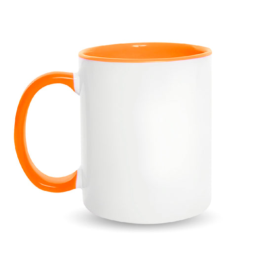 Taza 11 oz blanca de color interno y asa naranja