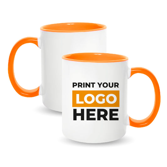 Taza 11 oz blanca de color interno y asa naranja