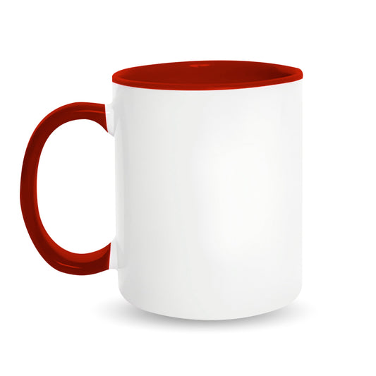 Taza 11 oz blanca de color interno y asa rojo