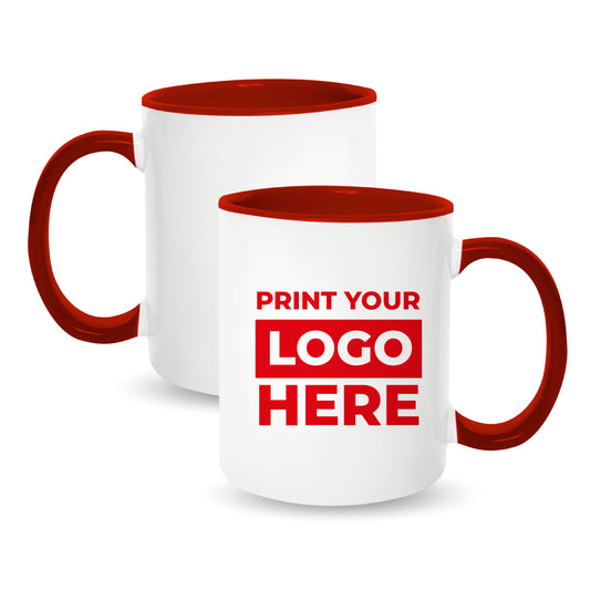 Taza 11 oz blanca de color interno y asa rojo