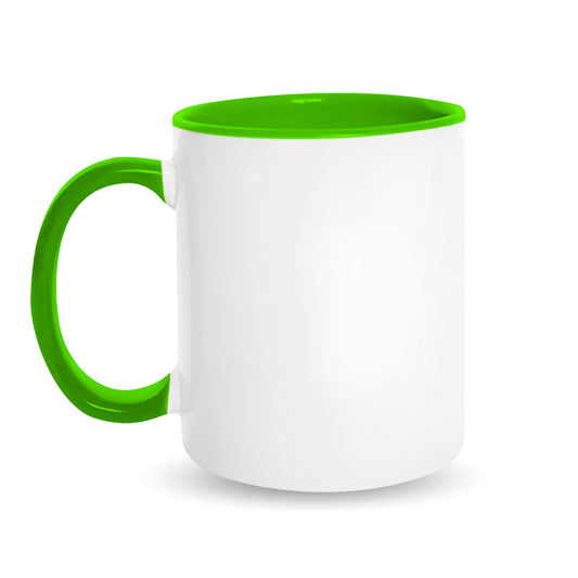Taza 11 oz blanca color interno y asa verde claro