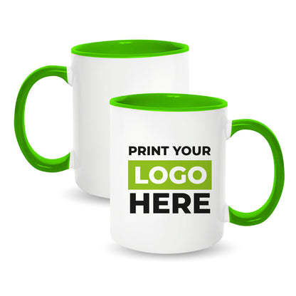 Taza 11 oz blanca color interno y asa verde claro