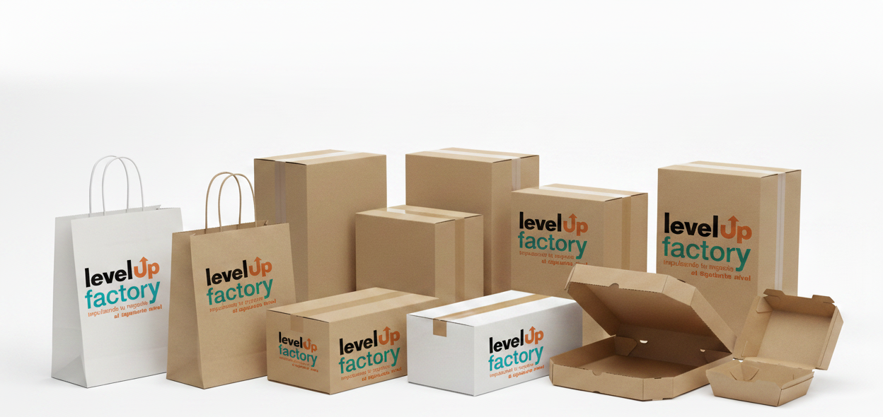 Packaging con logo Level Up Factory