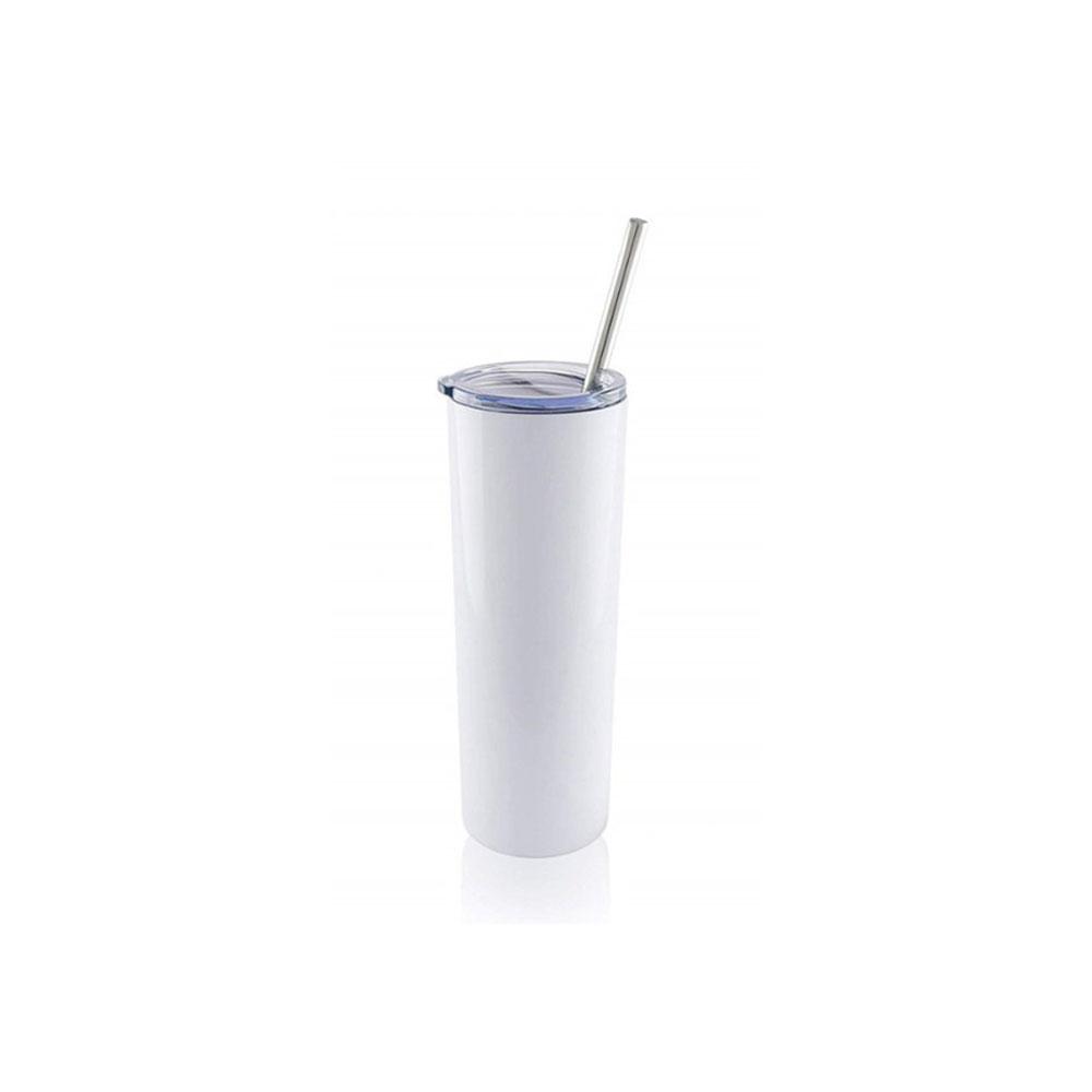 Vaso metalico blanco con tapa transparente y pitillo metalico 20 Oz. ztsprinters.com 