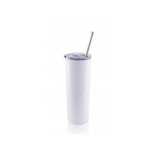 Vaso metalico blanco con tapa transparente y pitillo metalico 20 Oz. ztsprinters.com 